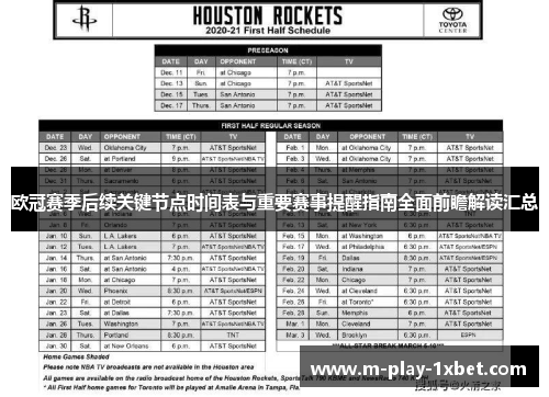 欧冠赛季后续关键节点时间表与重要赛事提醒指南全面前瞻解读汇总